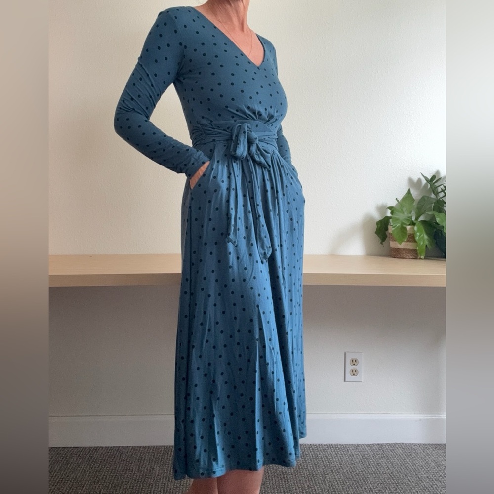 Boden jersey normcore twee casual Teal Polka midi Dot teacher Dress
